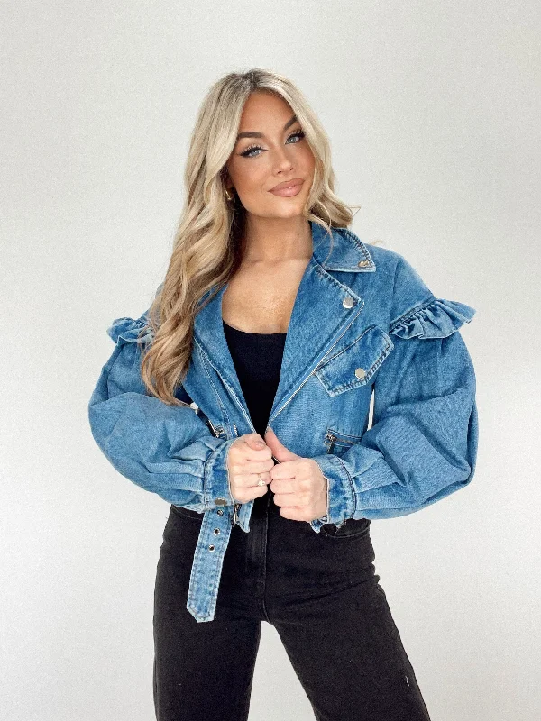 ruffle-biker-denim-jacket