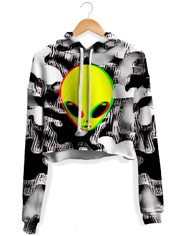 Trippy Alien Fleece Crop Hoodie